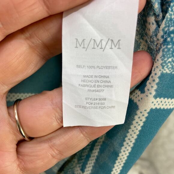 CAbi Windowpane Wrap Top Size M Teal Plaid Style 3068 Surplice V Neck Blouse - Picture 6 of 10